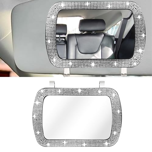 BFXM Car Visor Mirror, Clip-On Car Mirror Vanity with White Bling Diamonds - color: White