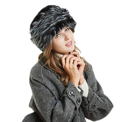 sy soul young Women's Leopard Faux Fur Hats Fluffy Bucket Hat Russian Style - color: Black&white