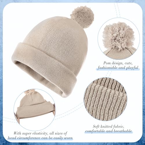 Geyoga 2 Pcs Pom Beanie Hat Men Women Winter Hat Pom Knit Cap Beanies with Ball at Top Acrylic Winter Cap with Cuff - color: Beige, Ginger Yellow, style: Classical