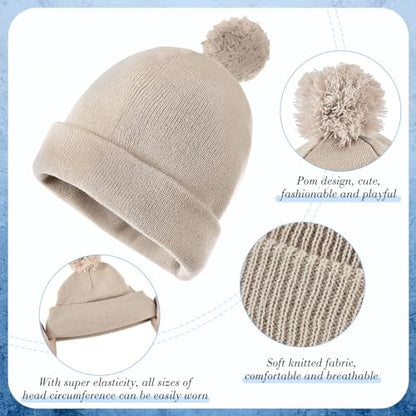 Geyoga 2 Pcs Pom Beanie Hat Men Women Winter Hat Pom Knit Cap Beanies with Ball at Top Acrylic Winter Cap with Cuff - color: Beige, Ginger Yellow, style: Classical