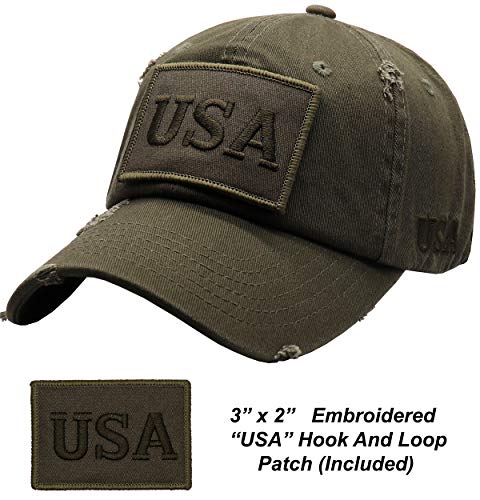 Antourage American Flag Unisex Baseball Hat for Men and Women | USA Flag Mesh Snapback Cap with 2 Patriotic Patches - color: (01) Olive