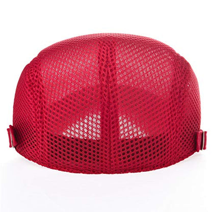VOBOOM Men Mesh Newsboy Flat Cap Ivy Cabbie Newsboy Cap - color: Red