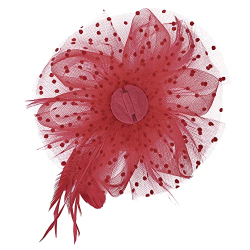 Century Star 2026 Kentucky Hat Derby Fascinator for Women Tea Party Flower Mesh Ribbons Feathers Headband Hair Clips - color: Red