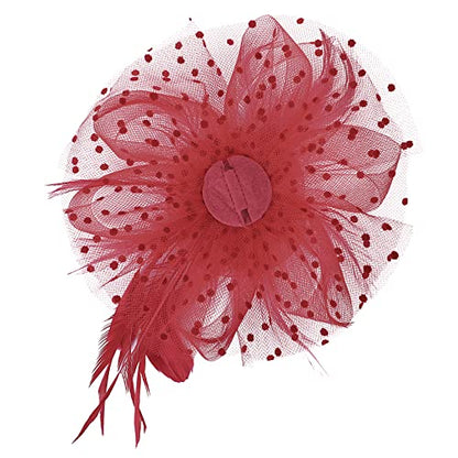 Century Star 2026 Kentucky Hat Derby Fascinator for Women Tea Party Flower Mesh Ribbons Feathers Headband Hair Clips - color: Red