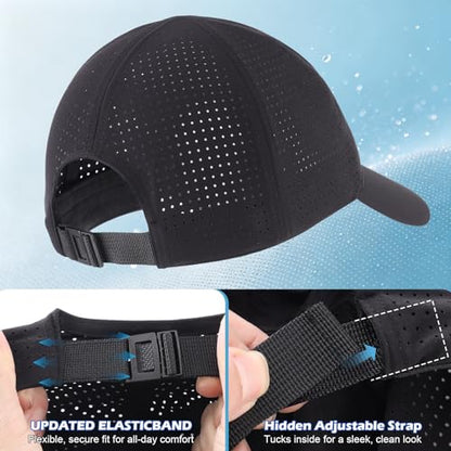 Connectyle Quick Dry Performance Run Hat for Men Women Lightweight Adjustable Sports Cap UPF 50+ Sun Protection Baseball Cap - color: Black