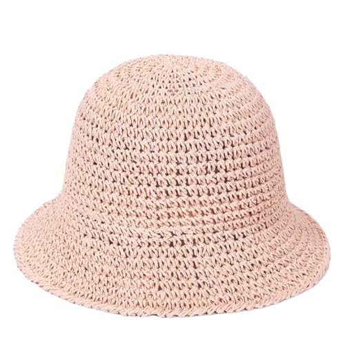 Womens Floppy Straw Sun Hat Packable Wide Brim Summer Beach Hat Foldable Crochet Bucket Hats - color: Pink 2