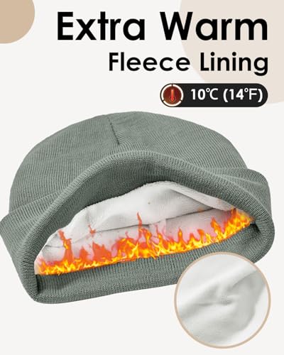 Century Star Men's Fleece-Lined Beanie Winter Knit Hat - Stretchable, Warm, Windproof, Unisex Cuffed Ski Cap for Sports - color: Light Grey