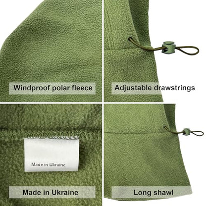 Fleece Balaclava Over Helmet - Warm Helmet Ninja Hood - Snowboard Hooded Hat Neck Gaiter Ski Mask - color: Pinegreen, size: One Size