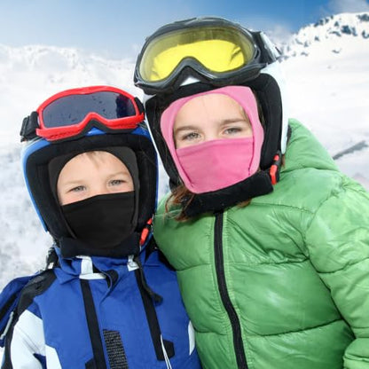 GoxRunx Kids Balaclava Ski Mask,Fleece Face Mask Neck Warmer for Boys Girls,Windproof Face Cover for Cold Weather - color: Black/Rose Pink