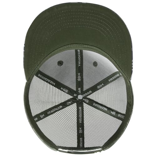 BASSDASH Flat Brim Trucker Cap Adjustable Snapback Hat Mesh Back for Men Women - color: Moss Green/Tropical Plant