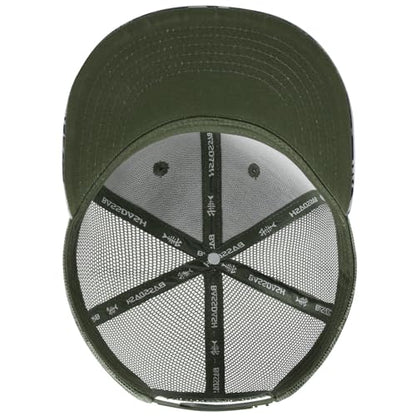BASSDASH Flat Brim Trucker Cap Adjustable Snapback Hat Mesh Back for Men Women - color: Moss Green/Tropical Plant