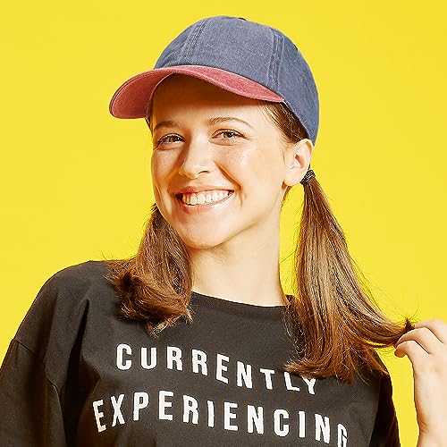 The Hat Depot 100% Cotton Pigment Dyed Low Profile Dad Hat Six Panel Cap - color: 2. Navy/Red