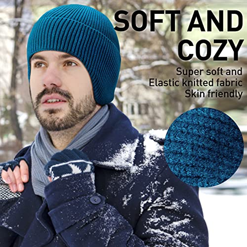 Arcweg Beanie with Earflap for Men Women Winter Warm Thermal Hats Stocking Cap Toboggan Outdoor Hat - color: Lake Blue
