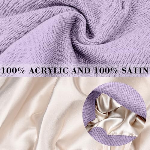 FEQO 4 Pack Satin Lined Winter Beanie Hats Soft Silk Lined Beanies - color: Black, White, Light Gray, Lavender Purple