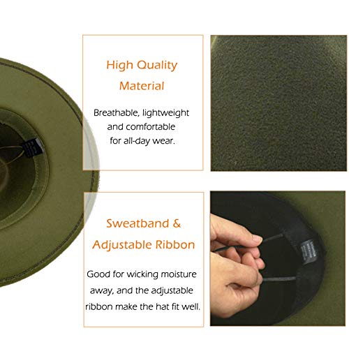 Lisianthus Women Classic Felt Fedora Wide Brim Hat with Belt Buckle - color: Olive