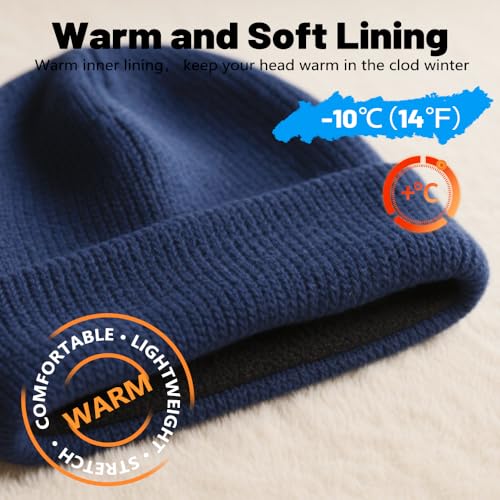 Unisex Winter Beanie for Men Women Soft Fleece Lined Warm Knit Hat - color: Deep Blue