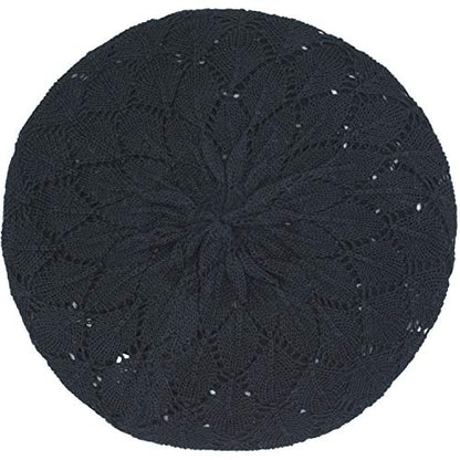 an Womens Lightweight Cut Out Knit Beanie Beret Cap Crochet Hat - Many Styles - color: Black Diamond Stripe