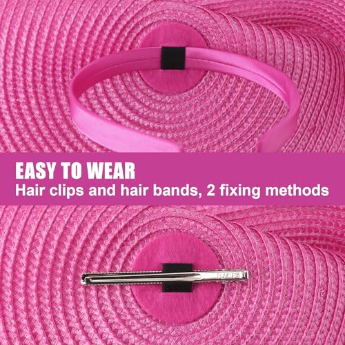 DRESHOW Fascinators Hat Flower Mesh Feathers Hat with a Headband and a Clip 7.9" Tea Party Headwear for Women - color: Folded Style 2: Deep Pink & Black / 7.9"