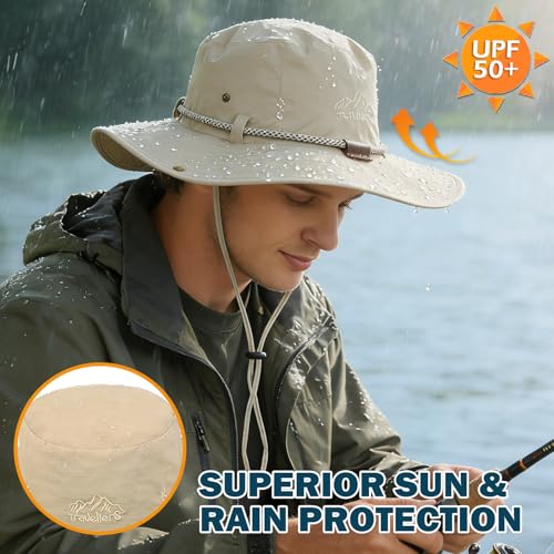 Waterproof Wide Brim Bucket Sun Hat Boonie Hat for Men & Women - color: D Beige