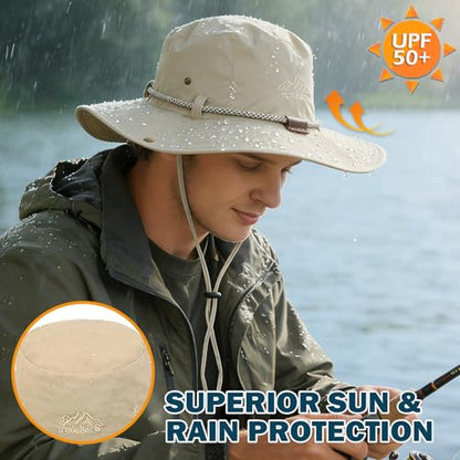 Waterproof Wide Brim Bucket Sun Hat Boonie Hat for Men & Women - color: D Beige