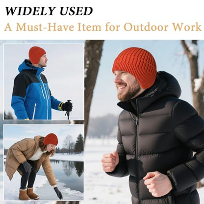 Beanie Hat with Earflap for Men Women, Soft Warm Knit Skull Caps Unisex Fashion Outdoor Winter Hats - color: Orange