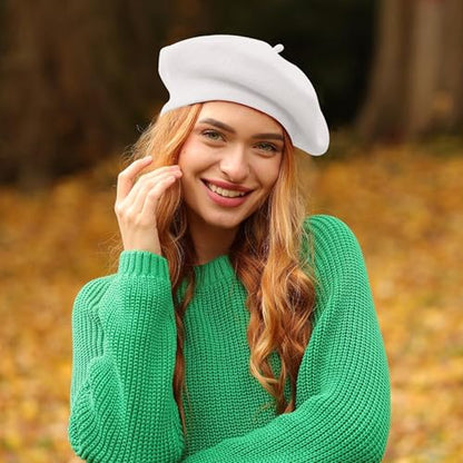 Lanzom Wool Blend Women Beret Hat French Beret Cap Winter Fashion Solid Color Hat for Women Girls Lady - color: Beige