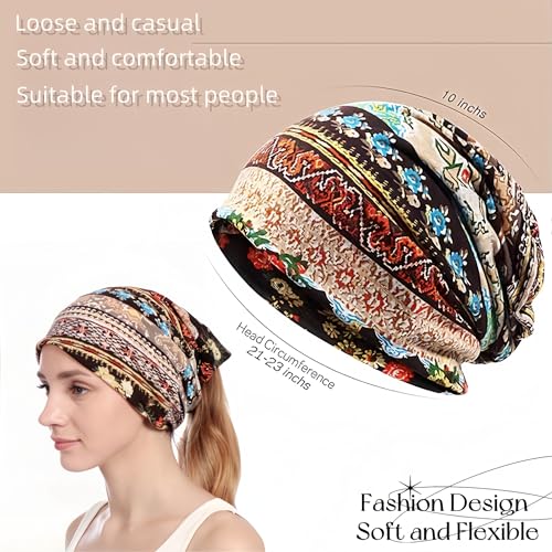 Women's Slouchy Beanie Hat Chemo Caps Cancer Headwear Hats Turban Baggy Sleeping Cap Boho Hats - color: 2pcs Coffee Blue