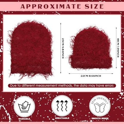 Chuarry Distressed Knitted Beanie Fuzzy Winter Hat - color: Claret