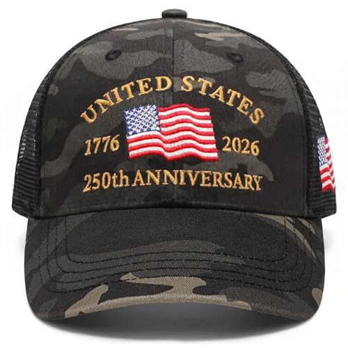 250th Anniversary USA Hat, Camouflage Mesh 250th Trucker Hat for Men Women - color: 04.250th-grey Camouflage
