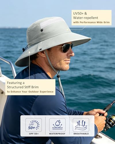 3 Pack Mens Boonie Sun Hat UV Protection Outdoor Bucket Fishing Hat for Hiking Safari & Gardening - color: 3 Pack-light Grey