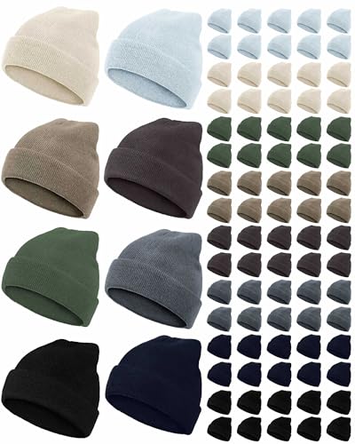 Jecery 80 Pack Winter Beanies Bulk Knit Hats for Men Women - color: Simple Color
