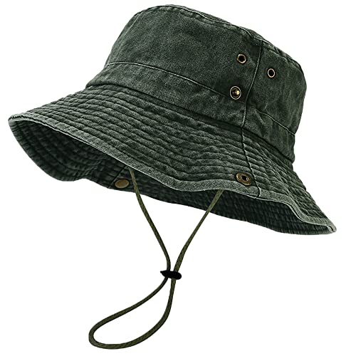 Unisex Cotton Boonie Hat Summer Fishing Bucket Hat Sun Hat with String - color: Retro Army Green