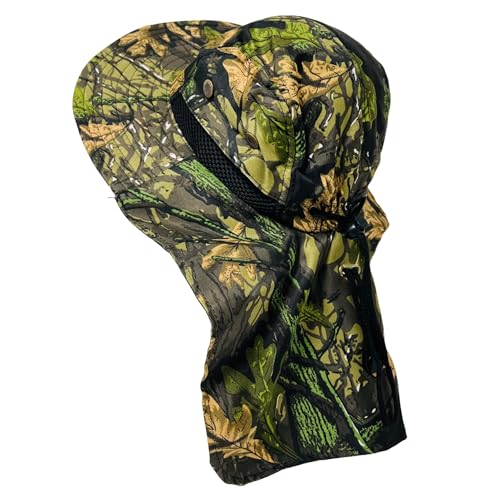 Packable and Adjustable Mesh Boonie Sun Hat with Neck Flap - color: Green Hardwoods Camo