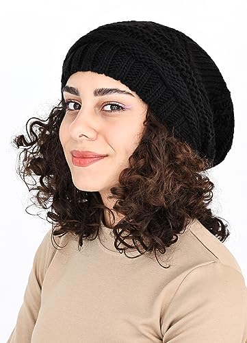 Lilax Knit Slouchy Oversized Soft Warm Winter Beanie Hat - color: Black