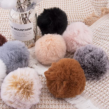 BQTQ 36 Pcs Faux Fur Pom Poms DIY Hat Pompom with Elastic Loop (Soft Color) - color: Soft color