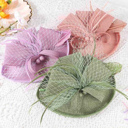 AQOKKA Women Fascinators Hats Flower Mesh Feathers Headband Clip - color: 1 Pc Church Fascinators : Light Green