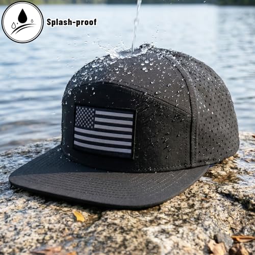 American Flag Baseball Cap, Flat Bill Brim Hat for Men Women, Patriotic Mesh Snapback Hats - color: Black & Red
