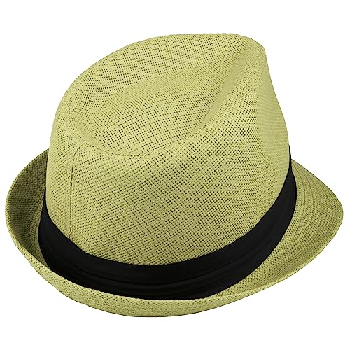 Gelante Summer Fedora Panama Straw Hats with Black Band - color: Yellow, size: Large-X-Large