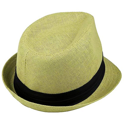 Gelante Summer Fedora Panama Straw Hats with Black Band - color: Yellow, size: Large-X-Large
