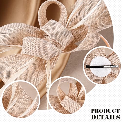 Zinniday Victoria Tea Party Hat - 2025 Bow Derby Attire Hats with Hairpin,1920s 50s Feather Fascinators for Women - color: Champagne