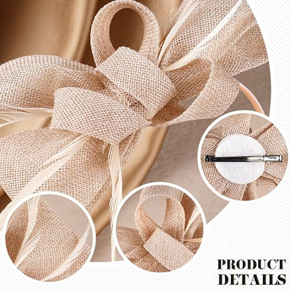 Zinniday Victoria Tea Party Hat - 2025 Bow Derby Attire Hats with Hairpin,1920s 50s Feather Fascinators for Women - color: Champagne