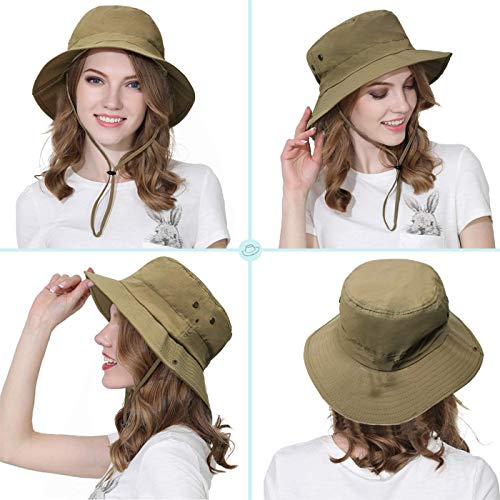 Taeku Sun Hat, Unisex Wide Brim Bucket Hat Sun Protection Cap Breathable Boonie Hat for Fishing Hiking Gardening Safari - color: Khaki