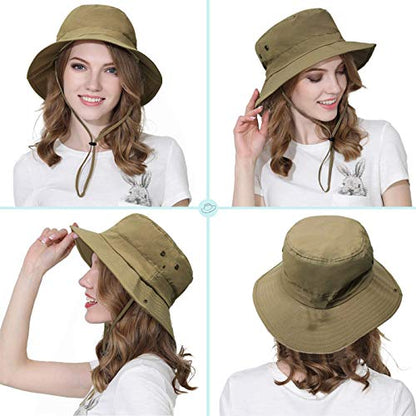 Taeku Sun Hat, Unisex Wide Brim Bucket Hat Sun Protection Cap Breathable Boonie Hat for Fishing Hiking Gardening Safari - color: Khaki