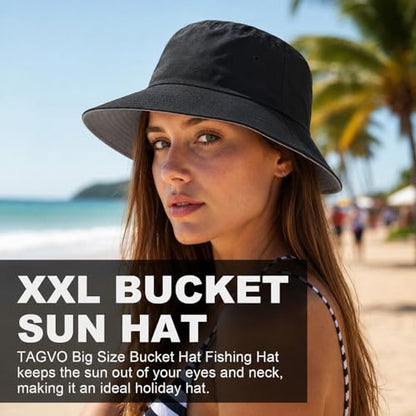 Oversize XXL Bucket Hat, Reversible Cotton Fisherman Hats, Unisex Double Side Wear Bucket Sun Hats with Chin Strap - color: Black-dark Grey, size: XX-Large