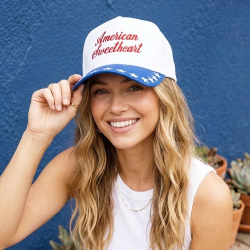 D&Y Retro 2-Tone Canvas Baseball Cap for Women - Funny Embroidered Distressed Snapback, Adjustable Cotton Dad Hat - color: American Sweetheart-blue