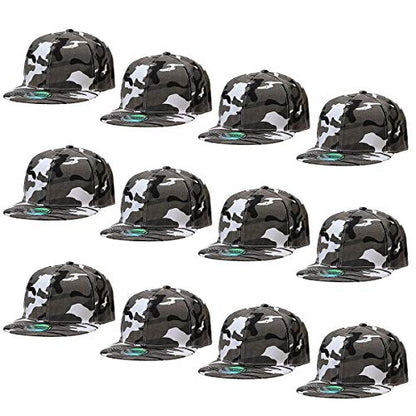 Falari Wholesale 12 Pack Snapback Hat Cap Hip Hop Style Flat Bill Blank Solid Color Adjustable Size - color: 12-pack Gray Camouflage