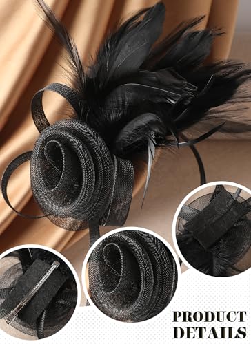 Zinniday Victorian Feather Fascinators Hats - 2025 Derby Attire Headwear with Hairpin,1920s Tea Party Hat for Woman - color: Black
