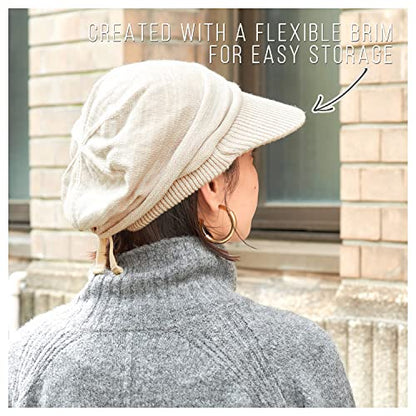 CHARM Organic Cotton Slouchy Visor Beanie - Women Slouch Hat Mens Baggy Knit Chemo Hat - color: Mix Khaki