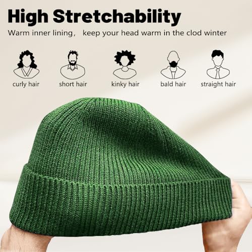 Unisex Winter Beanie for Men Women Soft Fleece Lined Warm Knit Hat - color: Deep Green