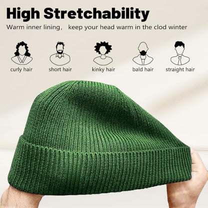 Unisex Winter Beanie for Men Women Soft Fleece Lined Warm Knit Hat - color: Deep Green